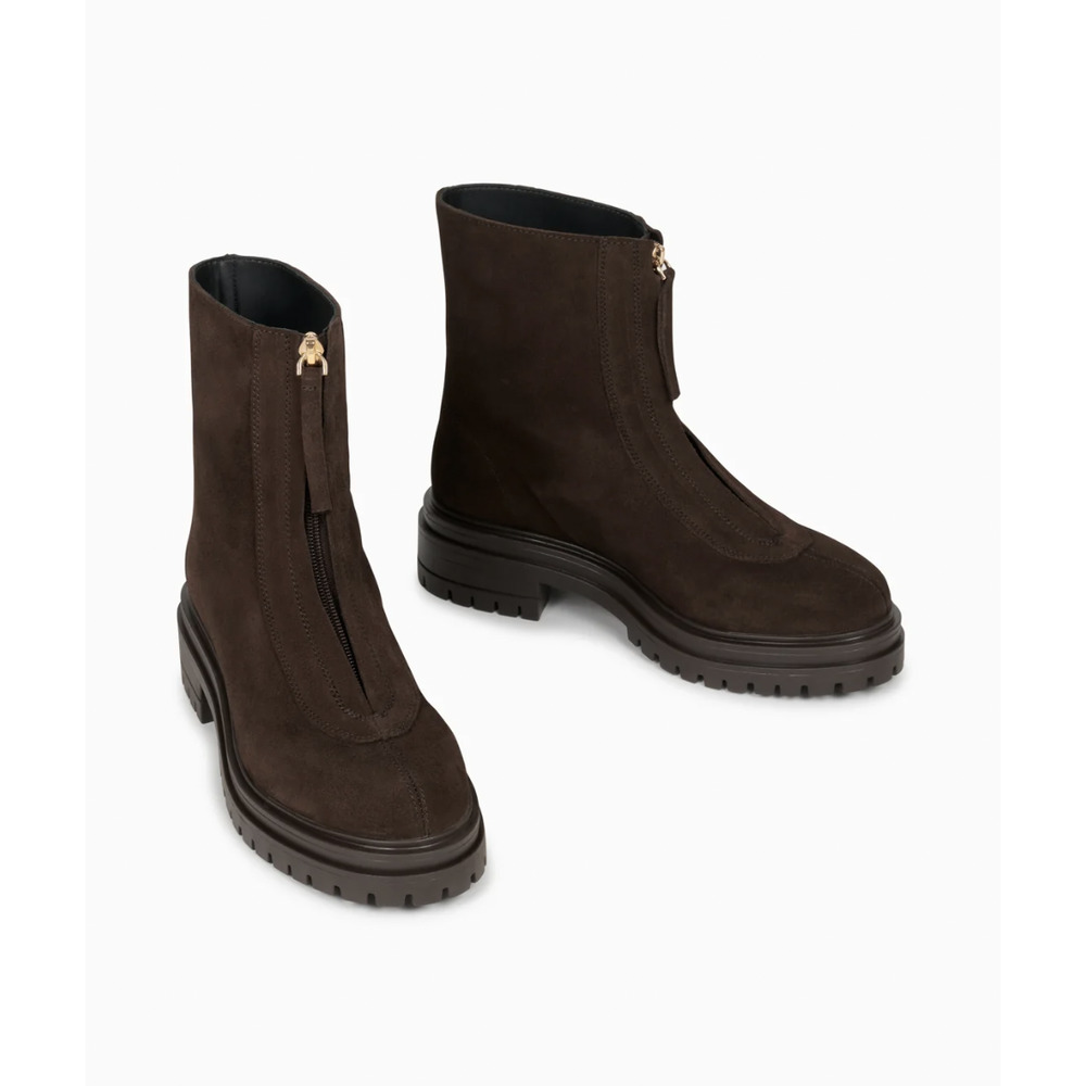 Feners Chocolat Brown Je'Taime Suede Lug front Zipper Boots Size 37 the row